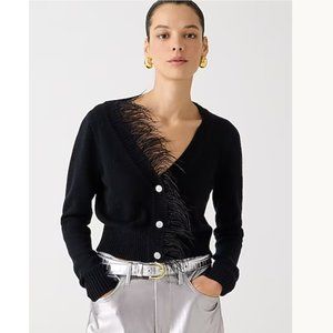 Feather-trim Cropped Cardigan